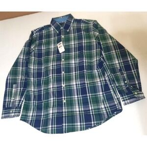 Chaps Easy Care M Medium Long Sleeve Button Shirt Blue Green Plaid Woven New